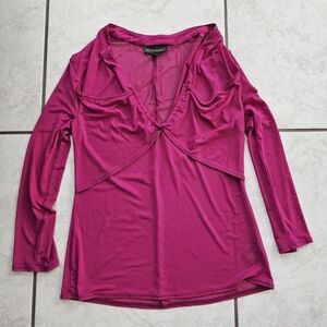 Bold Elements Fuchsia Spanish Rose V-Neck 3/4 Sleeve Blouse